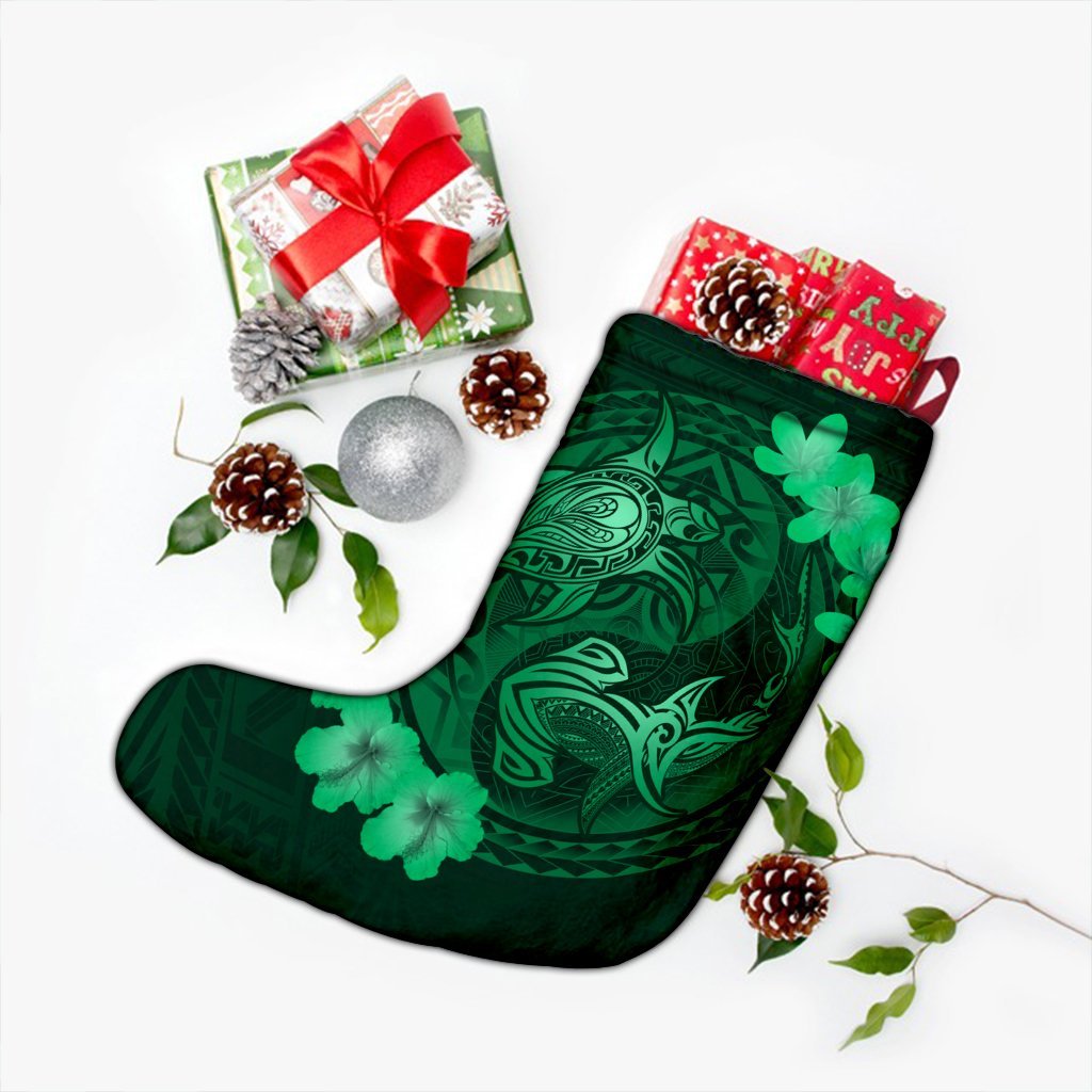Hawaii Yin Yang Turtle Shark Hibiscus Plumeria Christmas Stocking - Green - AH - Polynesian Pride
