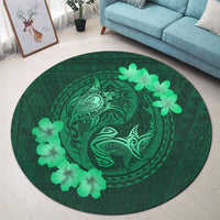 Hawaii Yin Yang Turtle Shark Hibiscus Plumeria Round Carpet - Green - AH - Polynesian Pride