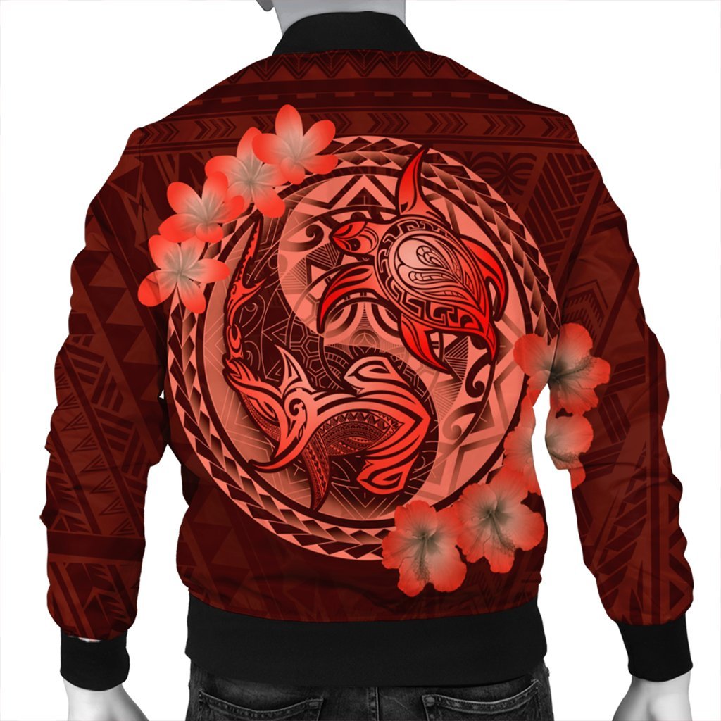 Hawaii Yin Yang Turtle Shark Hibiscus Plumeria Bomber Jacket - Orange - AH - Polynesian Pride
