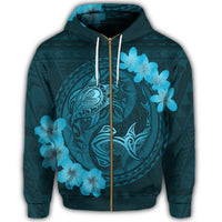 Hawaii Yin Yang Turtle Shark Hibiscus Plumeria Zip Hoodie Pastel - Polynesian Pride
