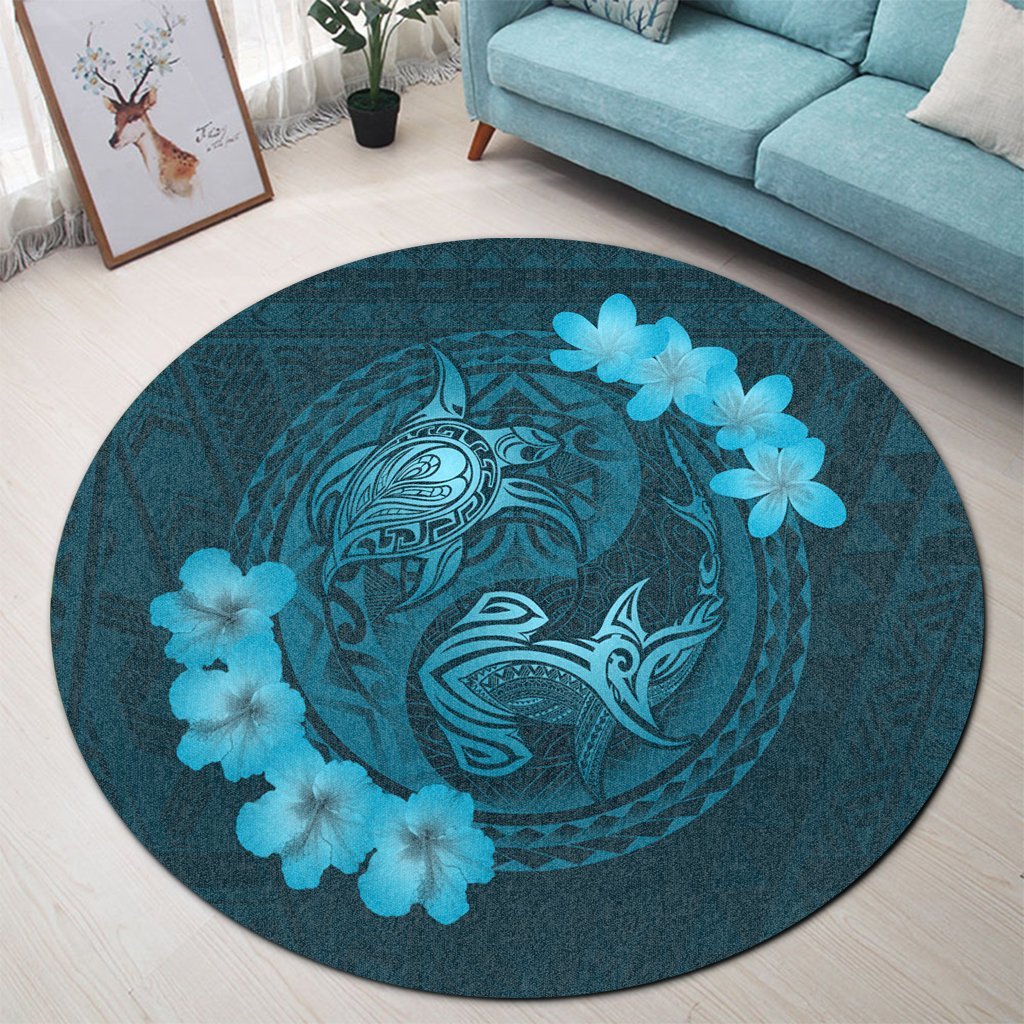 Hawaii Yin Yang Turtle Shark Hibiscus Plumeria Round Carpet - Pastel - AH - Polynesian Pride