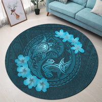 Hawaii Yin Yang Turtle Shark Hibiscus Plumeria Round Carpet - Pastel - AH - Polynesian Pride