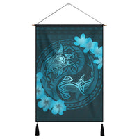 Hawaii Yin Yang Turtle Shark Hibiscus Plumeria Hanging Poster - Pastel - AH Hanging Poster Cotton And Linen - Polynesian Pride