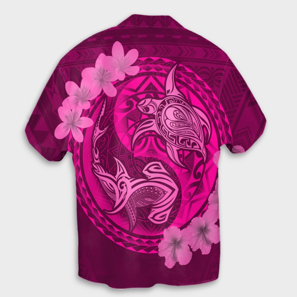 Hawaii Yin Yang Turtle Shark Hibiscus Plumeria Hawaiian Shirt - Pink - AH - Polynesian Pride