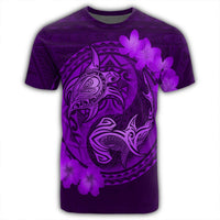 Hawaii Yin Yang Turtle Shark Hibiscus Plumeria T Shirt Purple - Polynesian Pride