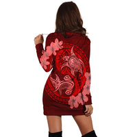 Hawaii Yin Yang Turtle Shark Hibiscus Plumeria Hoodie Dress - Red - AH - Polynesian Pride