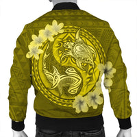 Hawaii Yin Yang Turtle Shark Hibiscus Plumeria Bomber Jacket - Yellow - AH - Polynesian Pride