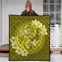 Hawaii Yin Yang Turtle Shark Hibiscus Plumeria Premium Quilts - Yellow - AH - Polynesian Pride