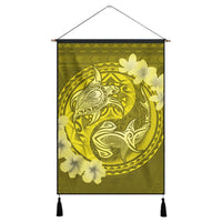 Hawaii Yin Yang Turtle Shark Hibiscus Plumeria Hanging Poster - Yellow - AH Hanging Poster Cotton And Linen - Polynesian Pride
