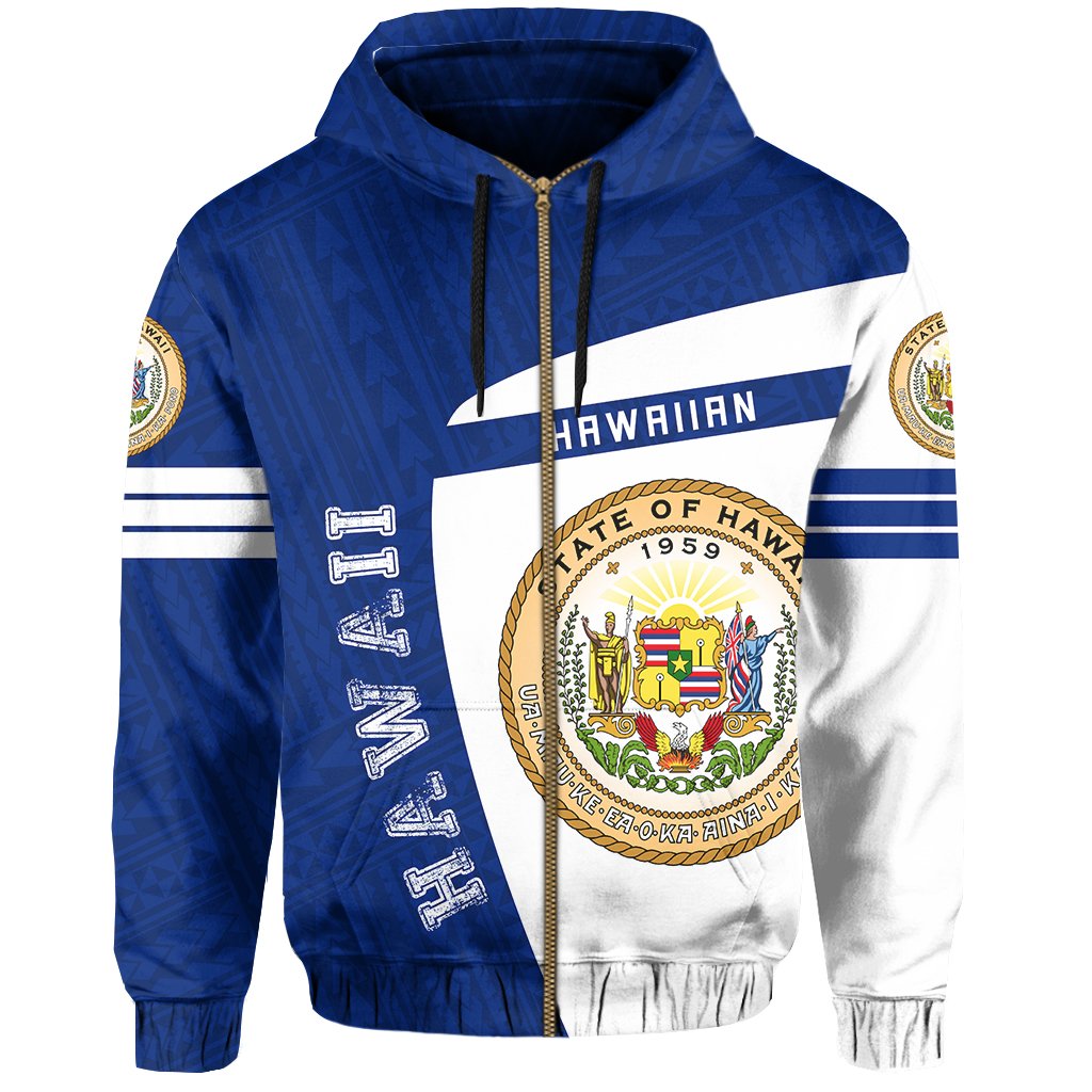 Hawaii Polynesian Sport Zipper Hoodie Blue Premium Style - Polynesian Pride