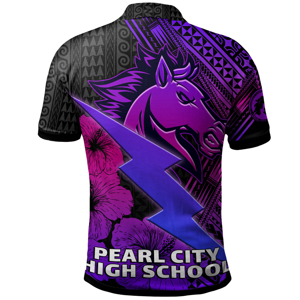 Hawaii Custom Polo Shirt Pearl City High School Horse and Thunder Hibiscus Polynesian LT10 - Polynesian Pride