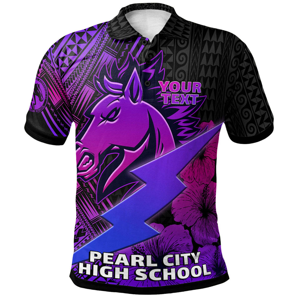 Hawaii Custom Polo Shirt Pearl City High School Horse and Thunder Hibiscus Polynesian LT10 - Polynesian Pride
