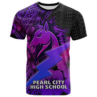 Hawaii Custom T Shirt Pearl City High School Horse and Thunder Hibiscus Polynesian LT10 Purple - Polynesian Pride