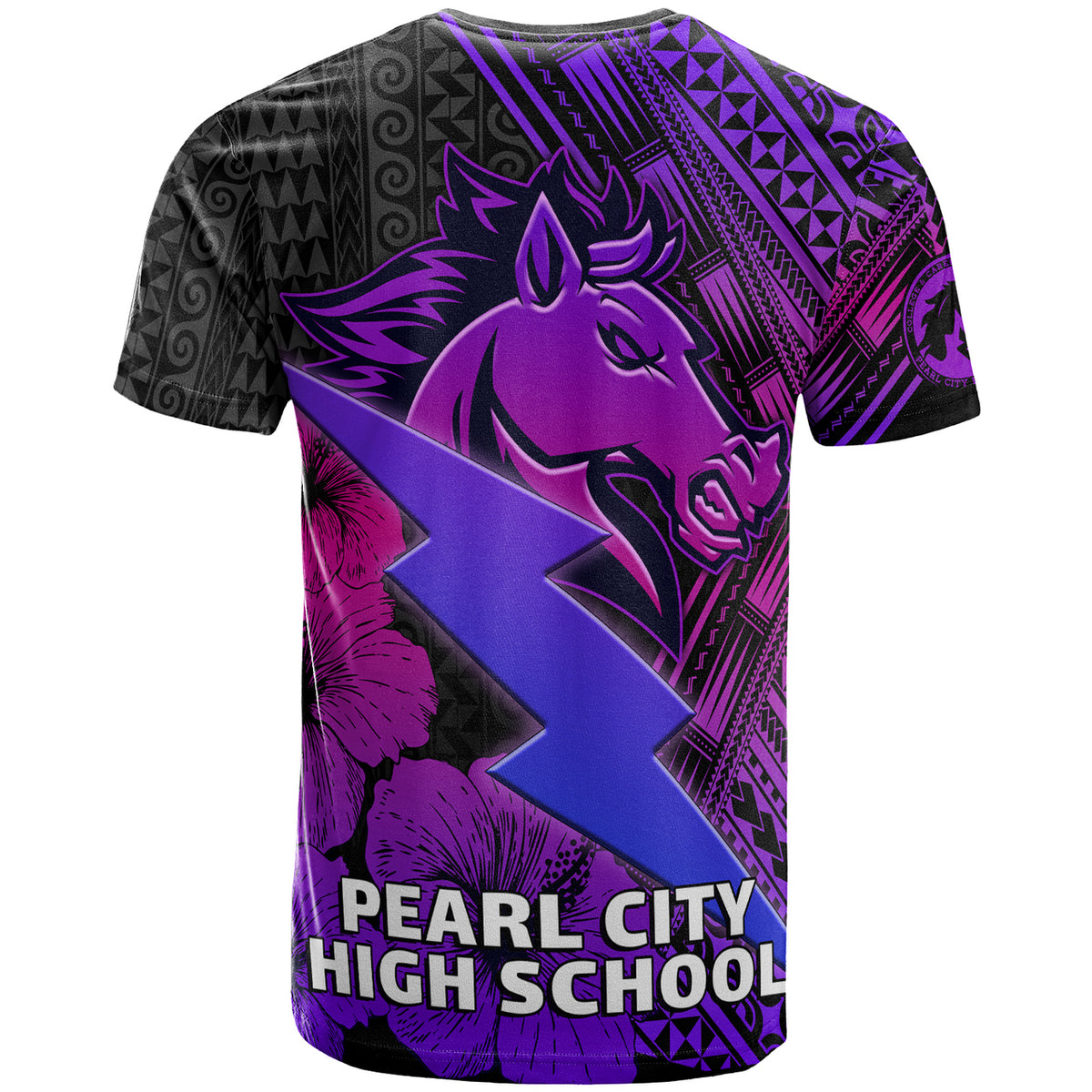 Hawaii Custom T Shirt Pearl City High School Horse and Thunder Hibiscus Polynesian LT10 - Polynesian Pride