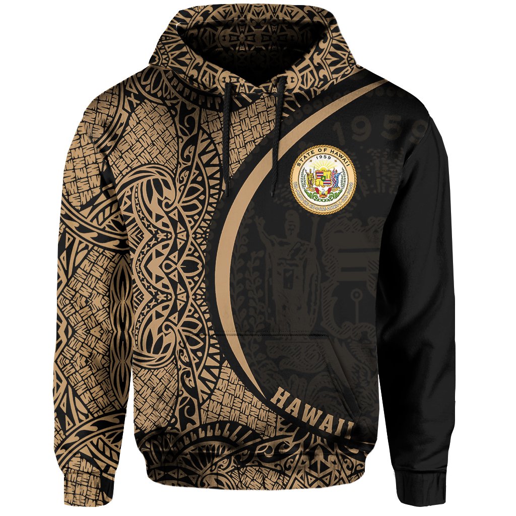 Hawaii Polynesian Hoodie Gold Round Style - Polynesian Pride