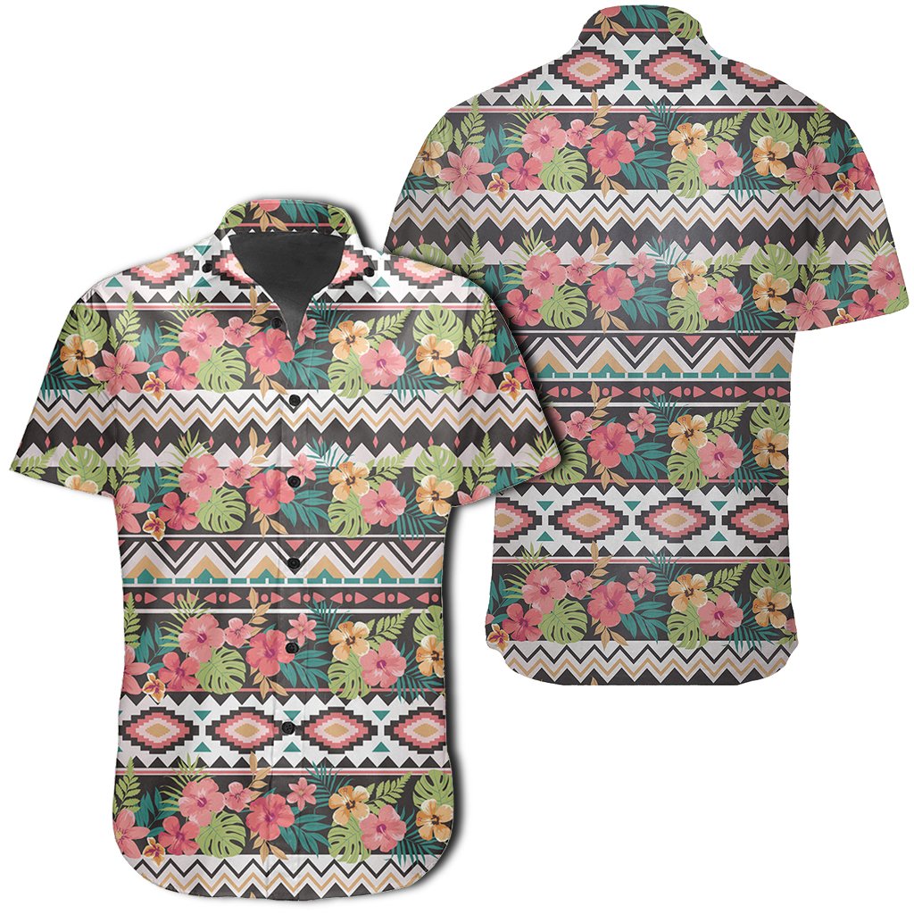 Hawaiian Shirt - Hibiscus Ethnic Mix Tropical Flower Shirt Unisex Black - Polynesian Pride