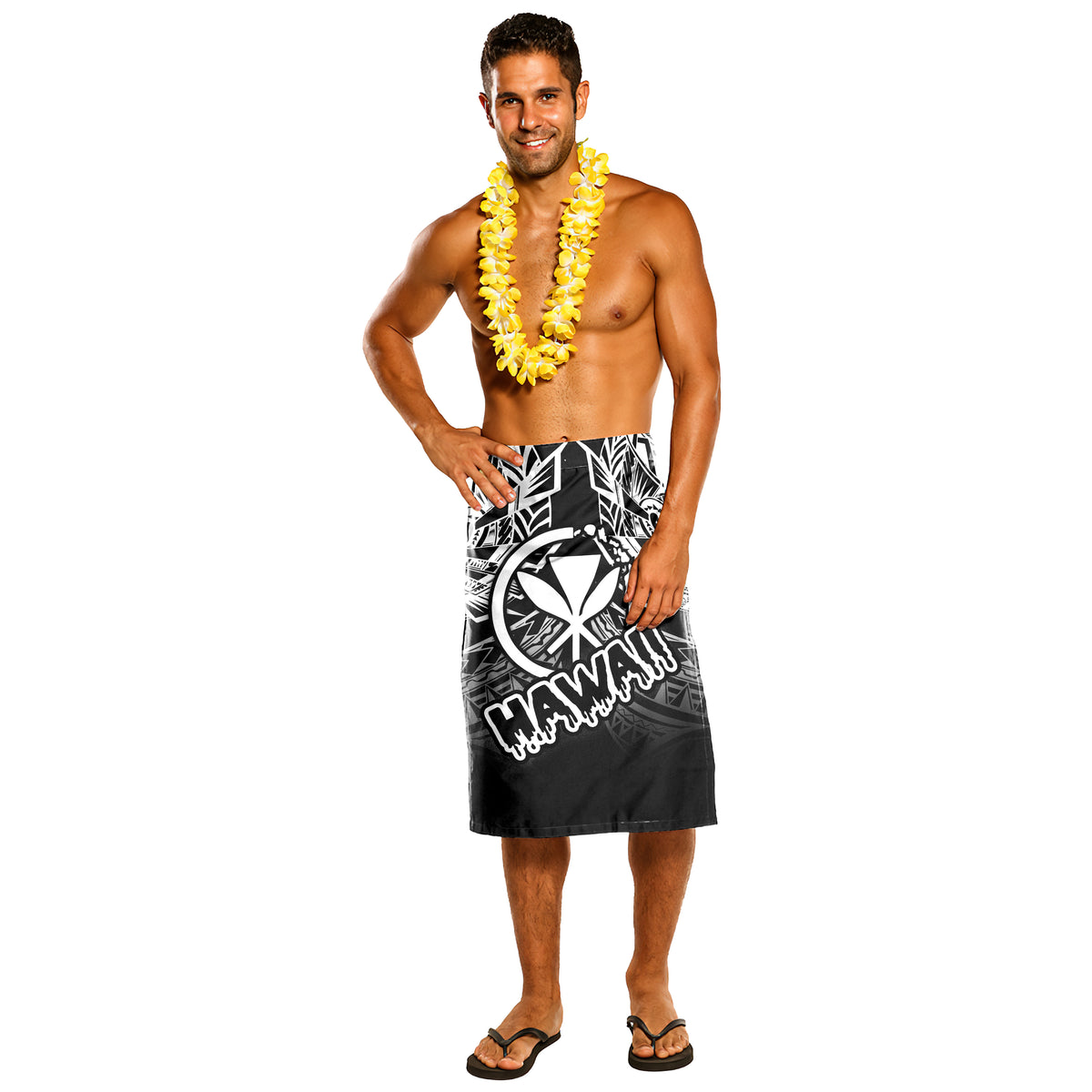 Hawaii Lavalava - Black Tribal Pattern One Size Black - Polynesian Pride