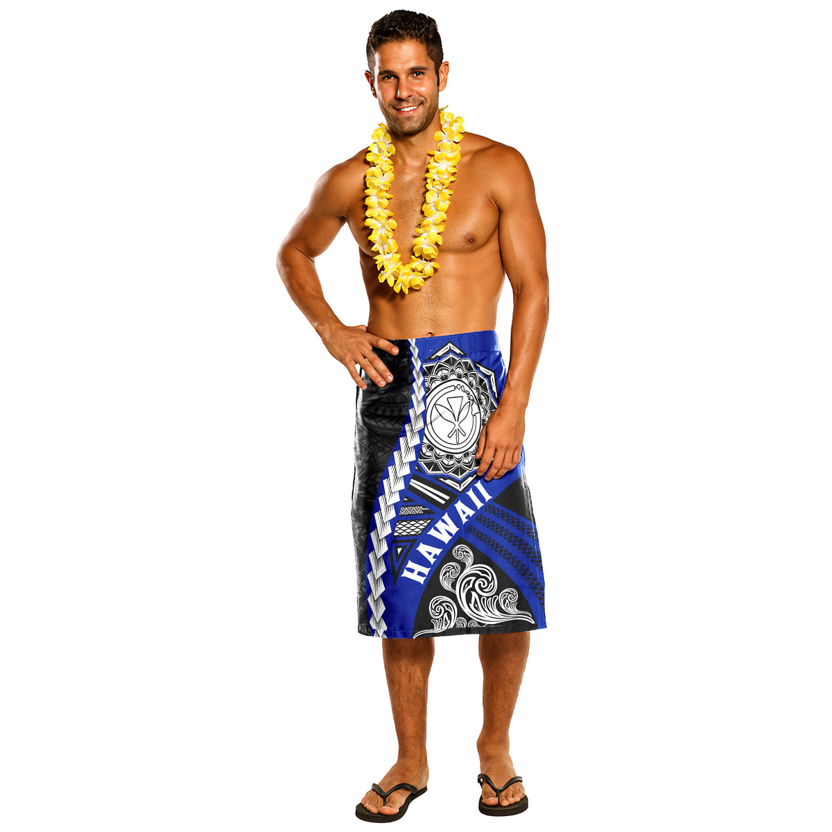 Hawaii Lavalava - Wave Tattoo Flag Style One Size Blue - Polynesian Pride