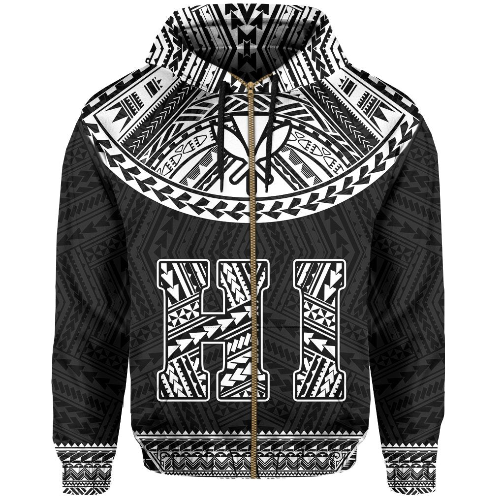 Hawaii Kanaka Polynesian Zipper Hoodie Divinity White - Polynesian Pride