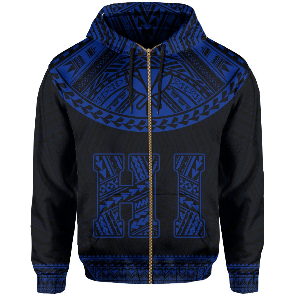 Hawaii Kanaka Polynesian Zipper Hoodie Divinity Blue - Polynesian Pride