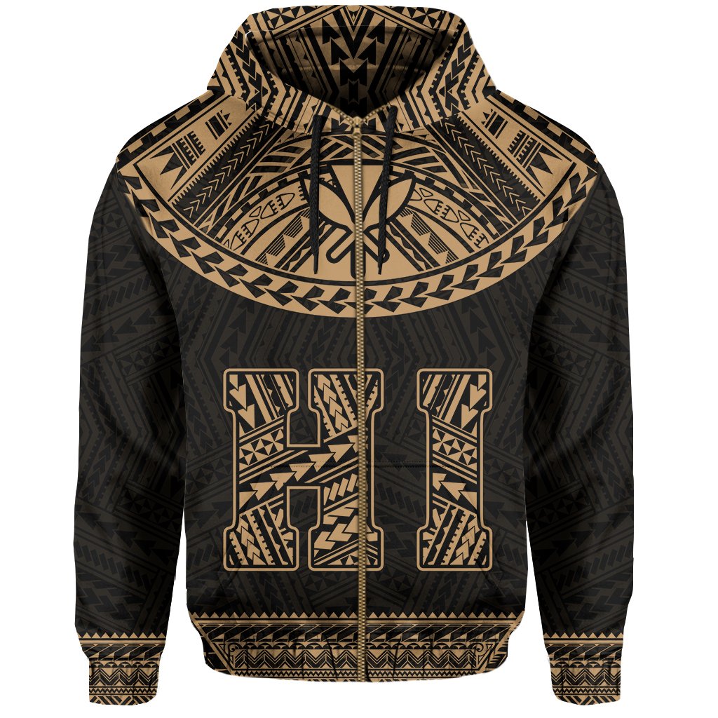 Hawaii Kanaka Polynesian Zipper Hoodie Divinity Gold - Polynesian Pride