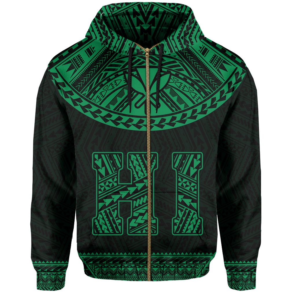 Hawaii Kanaka Polynesian Zipper Hoodie Divinity Green - Polynesian Pride