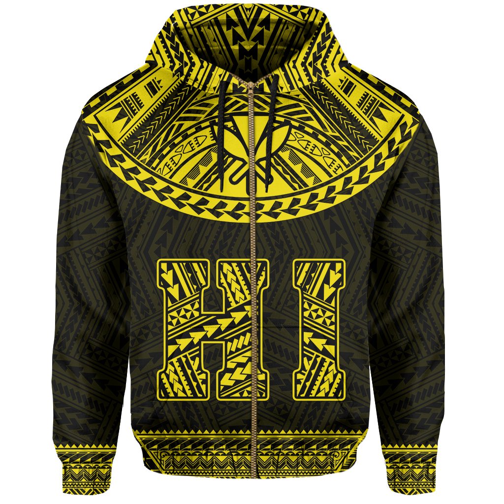 Hawaii Kanaka Polynesian Zipper Hoodie Divinity Yellow - Polynesian Pride