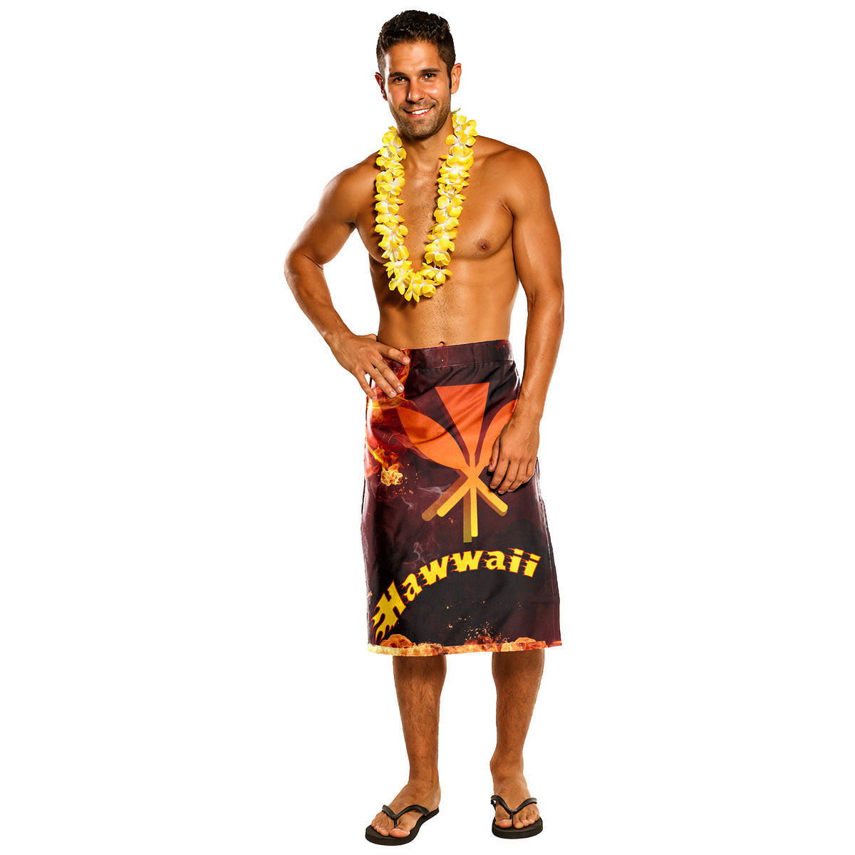 Hawaii Polynesian Lavalava - Fire Hibiscus One Size Black - Polynesian Pride