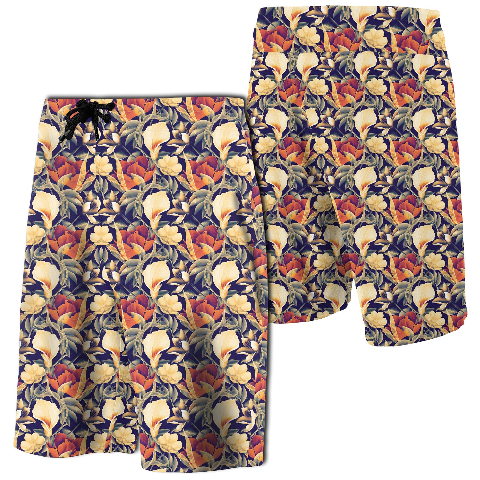 Hawaii Seamless Tropical Flower Plant And Leaf Pat Board Shorts Men Red - Polynesian Pride