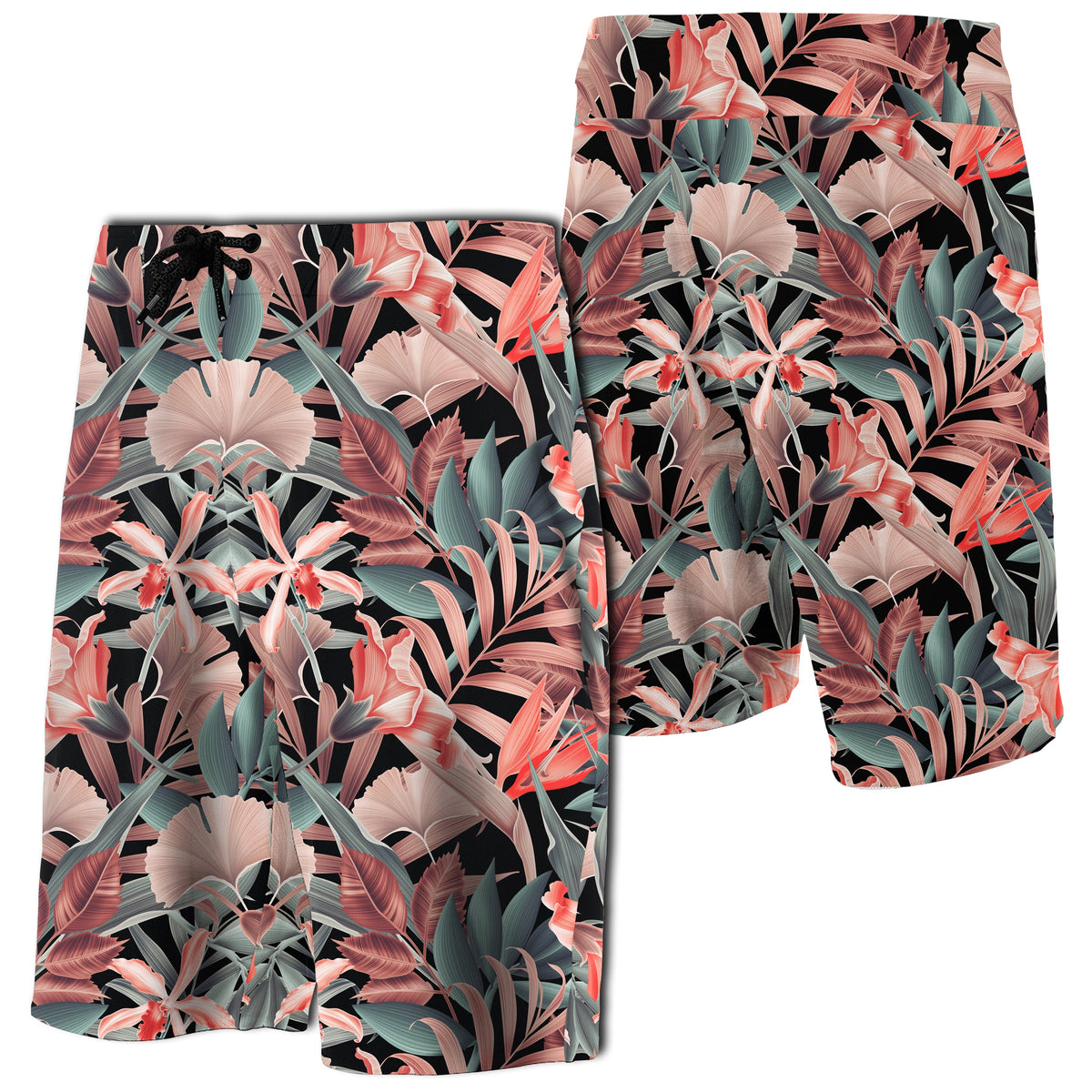 Hawaii Seamless Tropical Flower Plant Leaf Pattern Board Shorts Men Red - Polynesian Pride