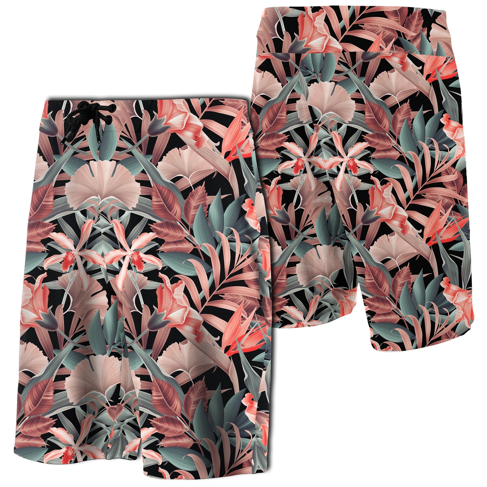Hawaii Seamless Tropical Flower Plant Leaf Pattern Board Shorts Men Red - Polynesian Pride