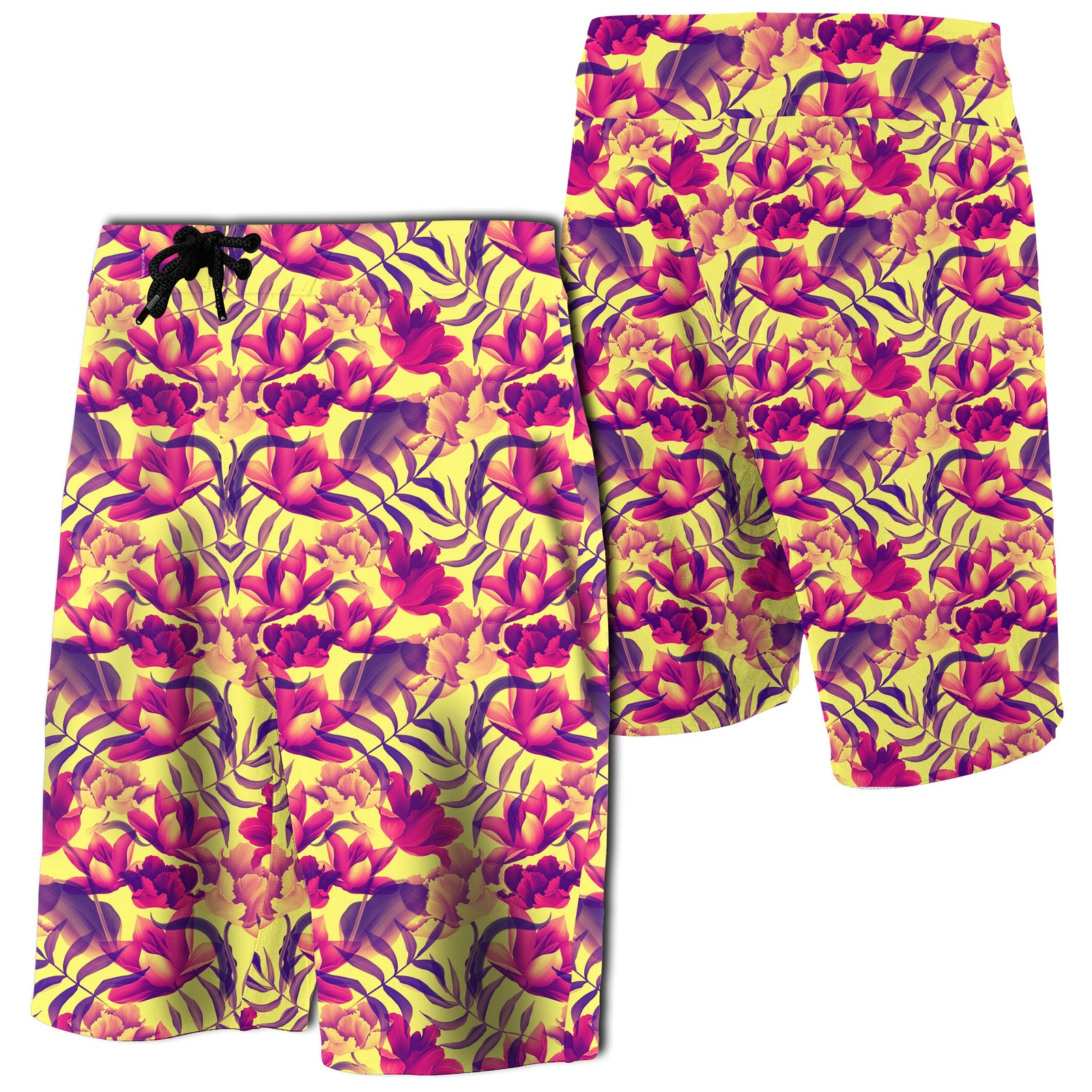 Hawaii Seamless Tropical Flower Plant Pattern Board Shorts Men Red - Polynesian Pride
