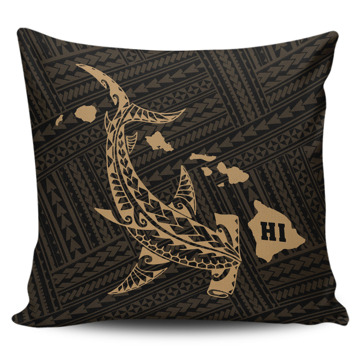Hawaii Shark Gold Polynesian Pillow Covers One Size Zippered Pillow Case 18"x18"(Twin Sides) Gold - Polynesian Pride