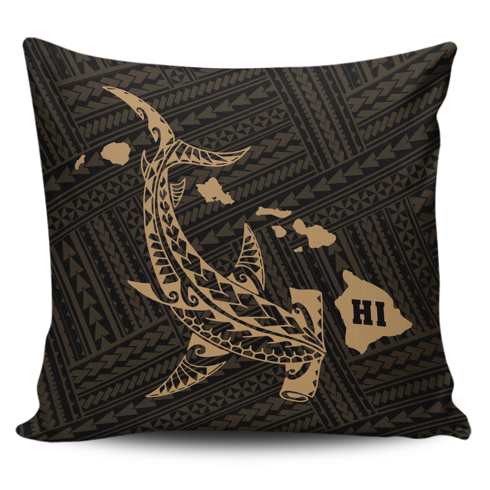 Hawaii Shark Gold Polynesian Pillow Covers One Size Zippered Pillow Case 18"x18"(Twin Sides) Gold - Polynesian Pride