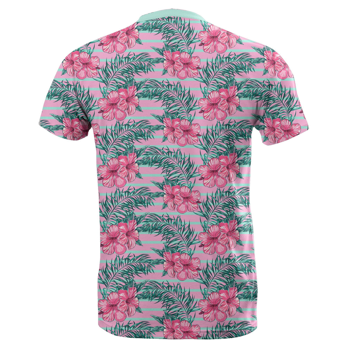 Hawaii Tropical Flowers Palm Leaves Hibiscus Strips T Shirt - Polynesian Pride