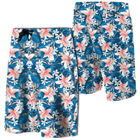 Hawaii Tropical Hibiscus Blue Board Shorts Men Blue - Polynesian Pride