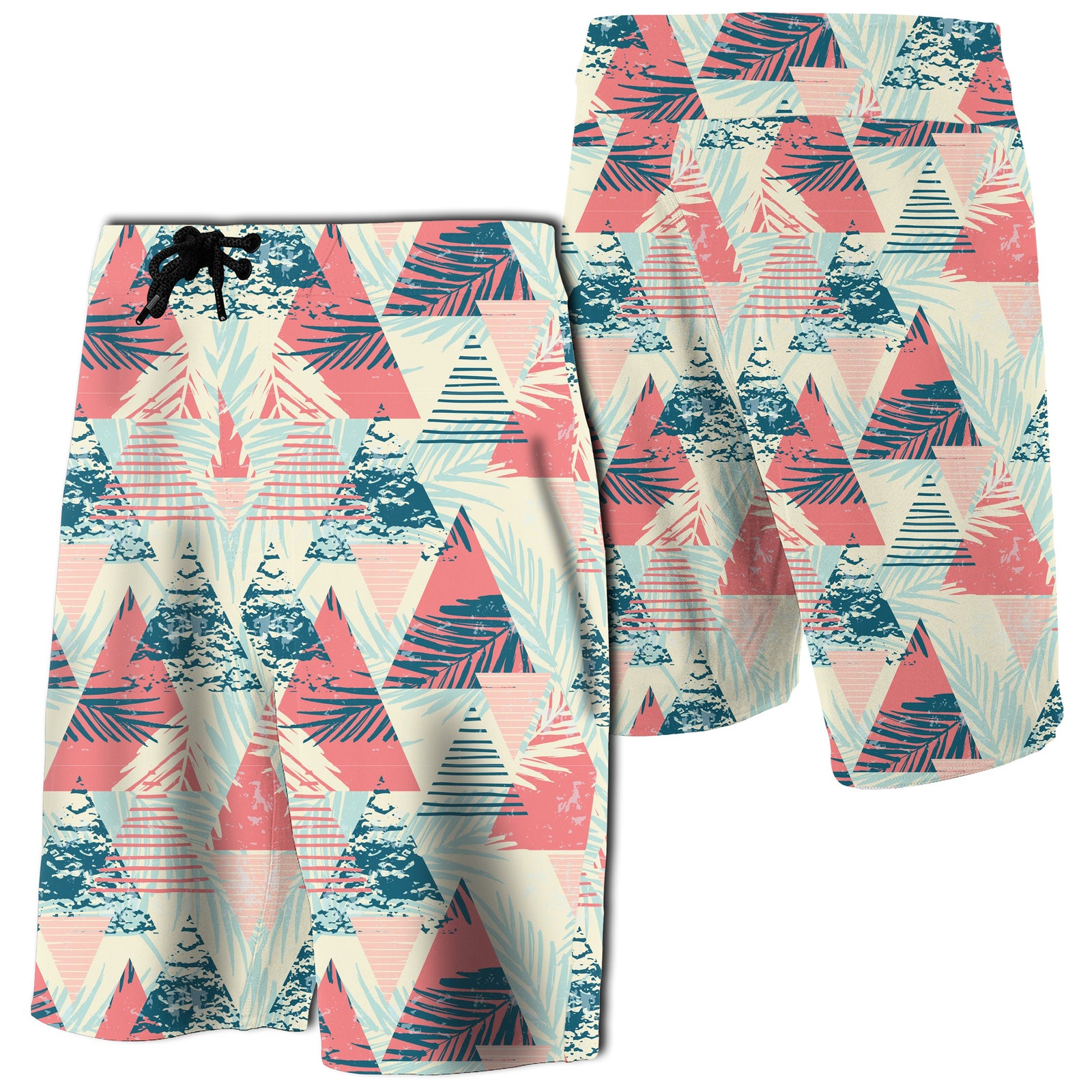 Hawaii Tropical Leaf Triangle Pattern Board Shorts Men White - Polynesian Pride