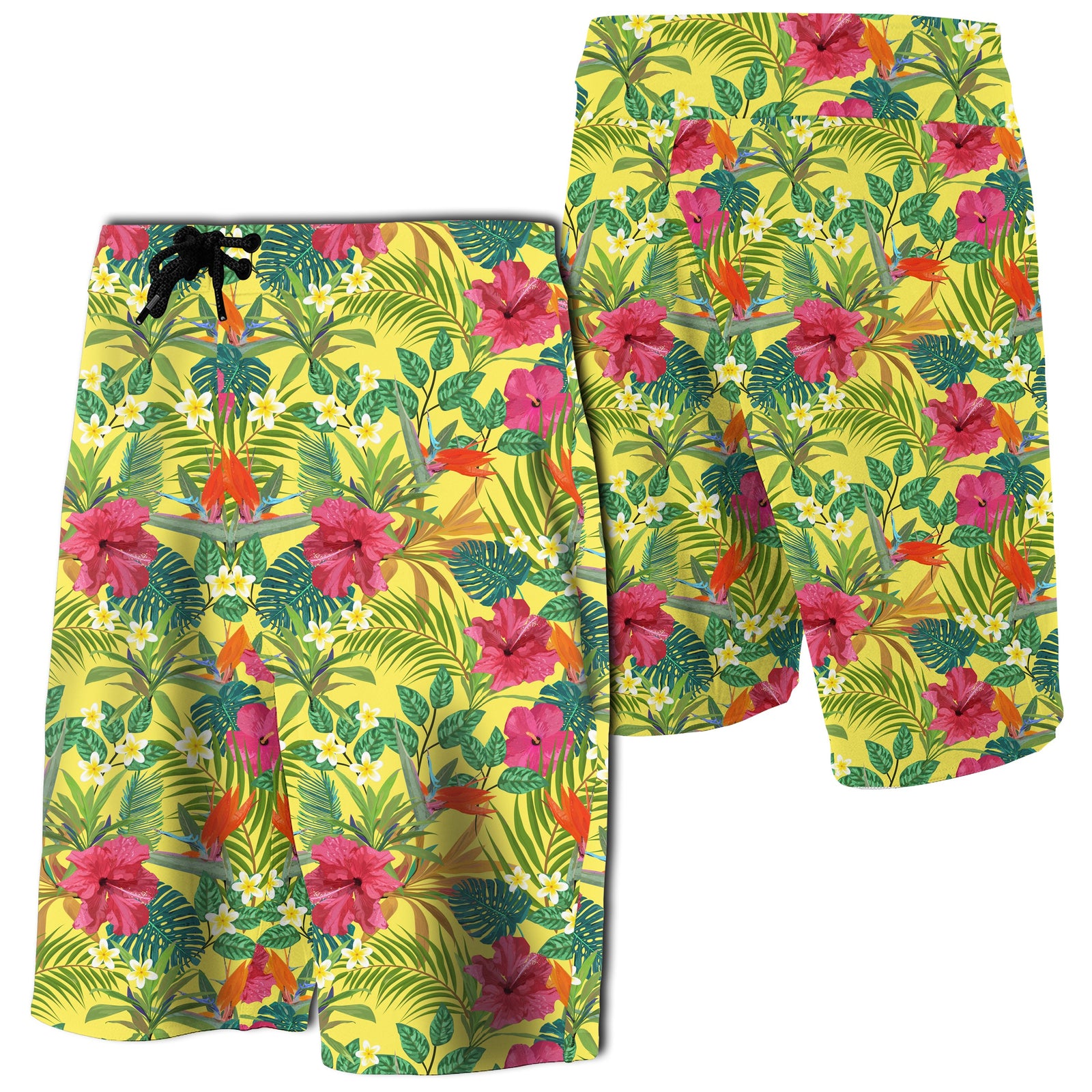 Hawaii Tropical Leaves And Flowers Board Shorts Men Yellow - Polynesian Pride