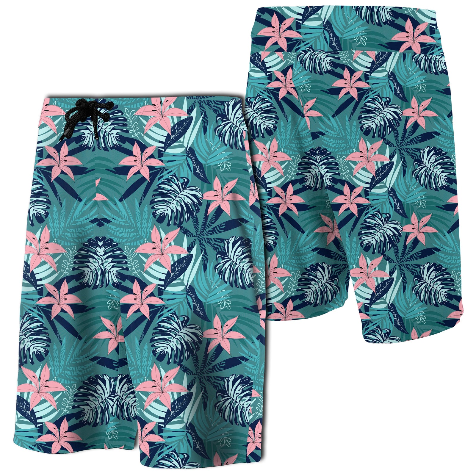 Hawaii Tropical Monstera Leaf Blue Board Shorts Men Blue - Polynesian Pride