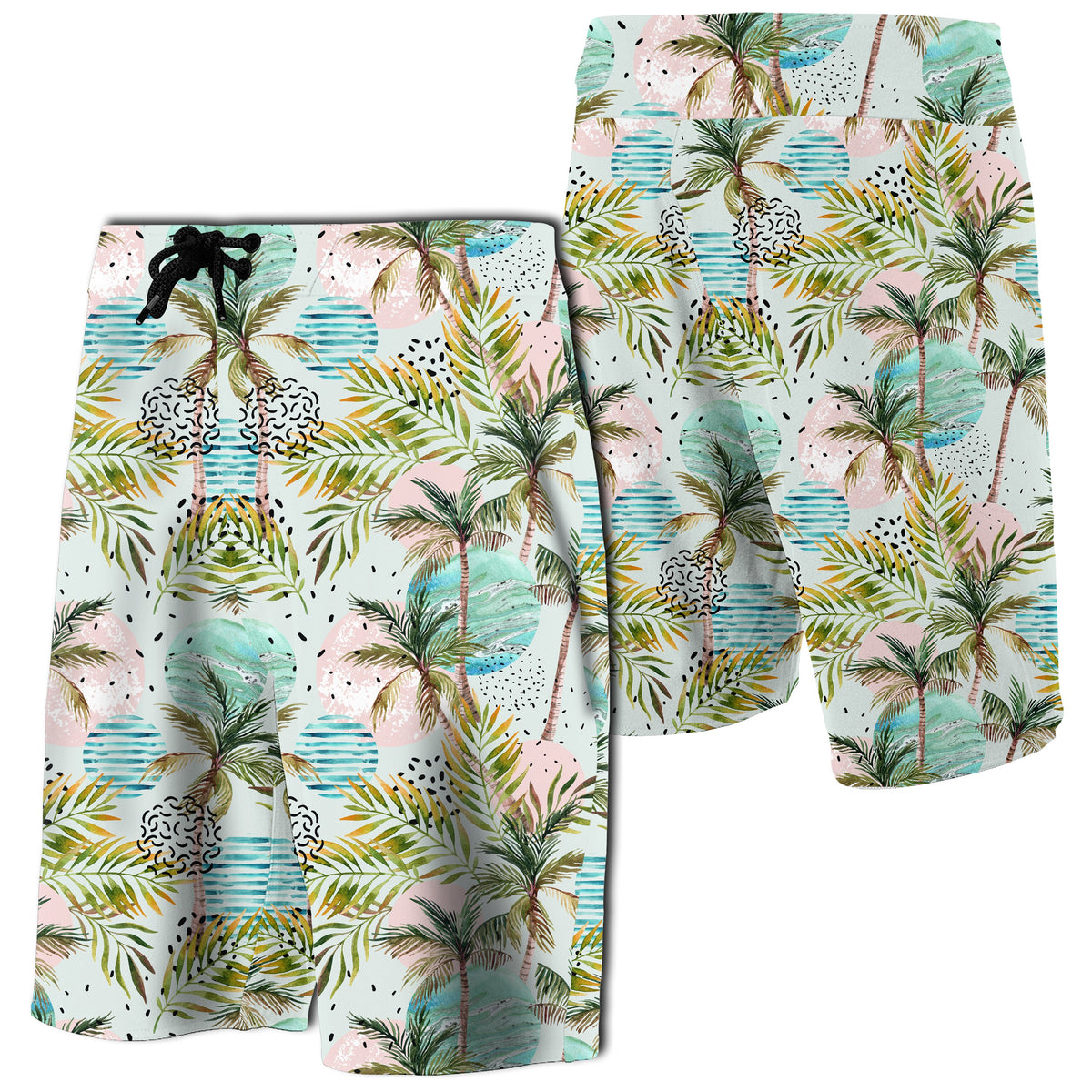 Hawaii Tropical Watercolor Palm Tree Leaf Board Shorts Men Green - Polynesian Pride