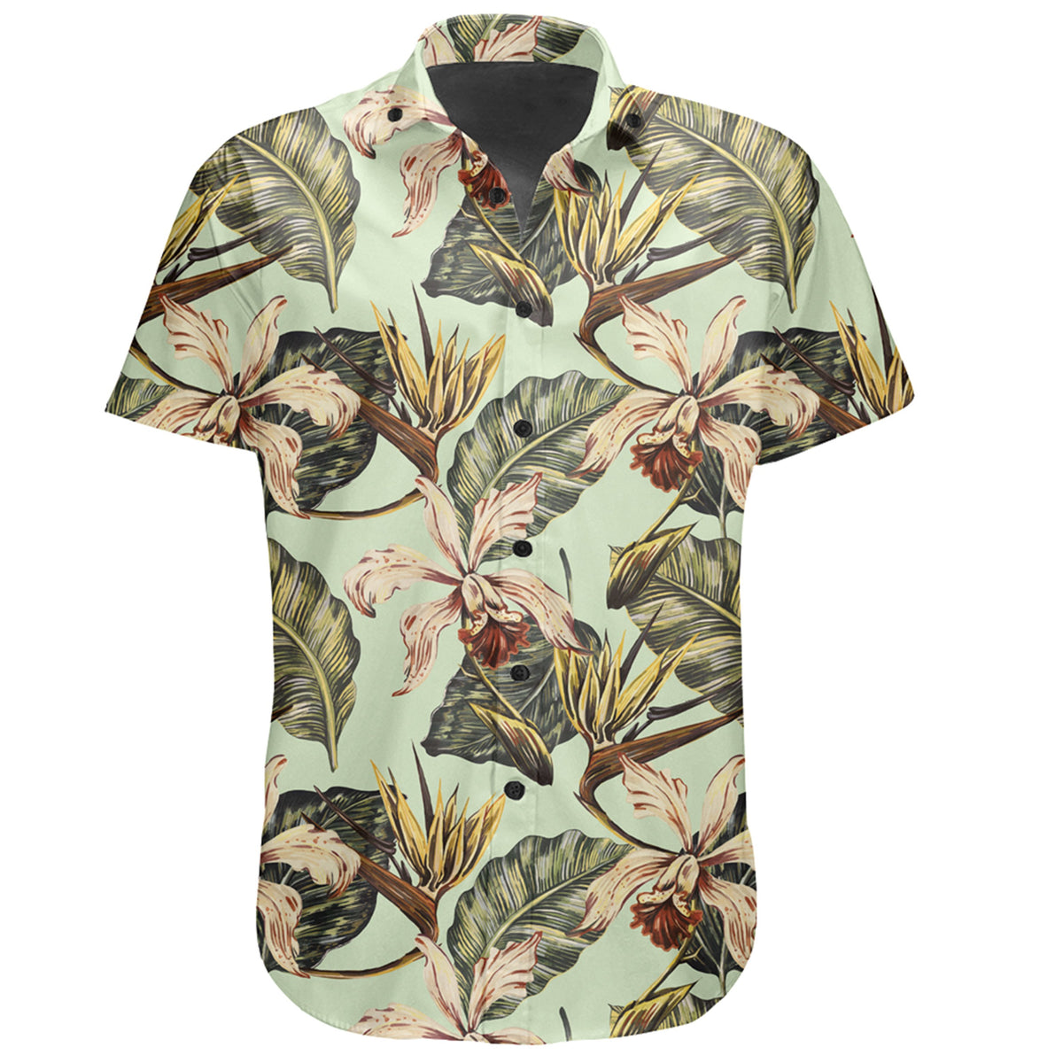 Hawaiian Shirt - Vintage Tropical Jungle Leaves Orchid Bird Shirt - Polynesian Pride