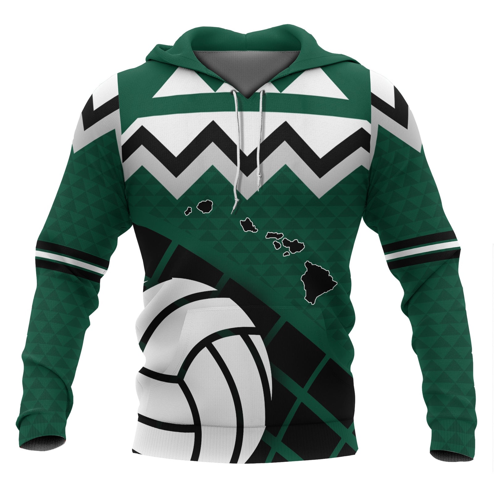 Polynesian Hawaii Hoodie Volleyball nd Map Unisex Green - Polynesian Pride