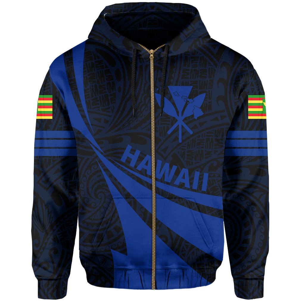 Kanaka Polynesian Zipper Hoodie Blue Doma Style - Polynesian Pride