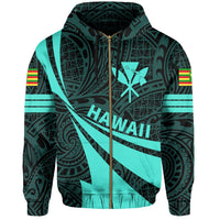 Kanaka Polynesian Zipper Hoodie Turquoise Doma Style - Polynesian Pride