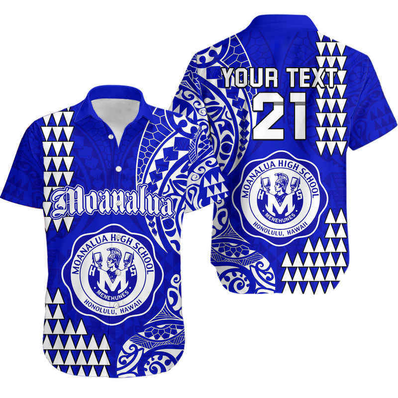 (Custom Personalised) Hawaii Moanalua High School Hawaiian Shirt Tribal Kakau LT9 Blue - Polynesian Pride