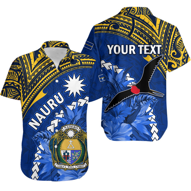 (Custom Personalised) Nauru Coat of Arms Hawaiian Shirt Polynesian With Frigatebird LT9 Blue - Polynesian Pride