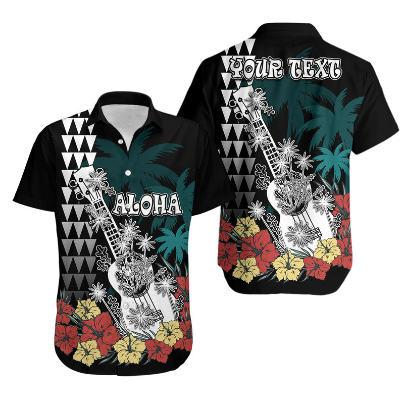 (Custom Personalised) Hawaii Ukulele Mix Hibiscus and Coconut Tree Hawaiian Shirt Aloha Vintage Black Version LT9 Black - Polynesian Pride
