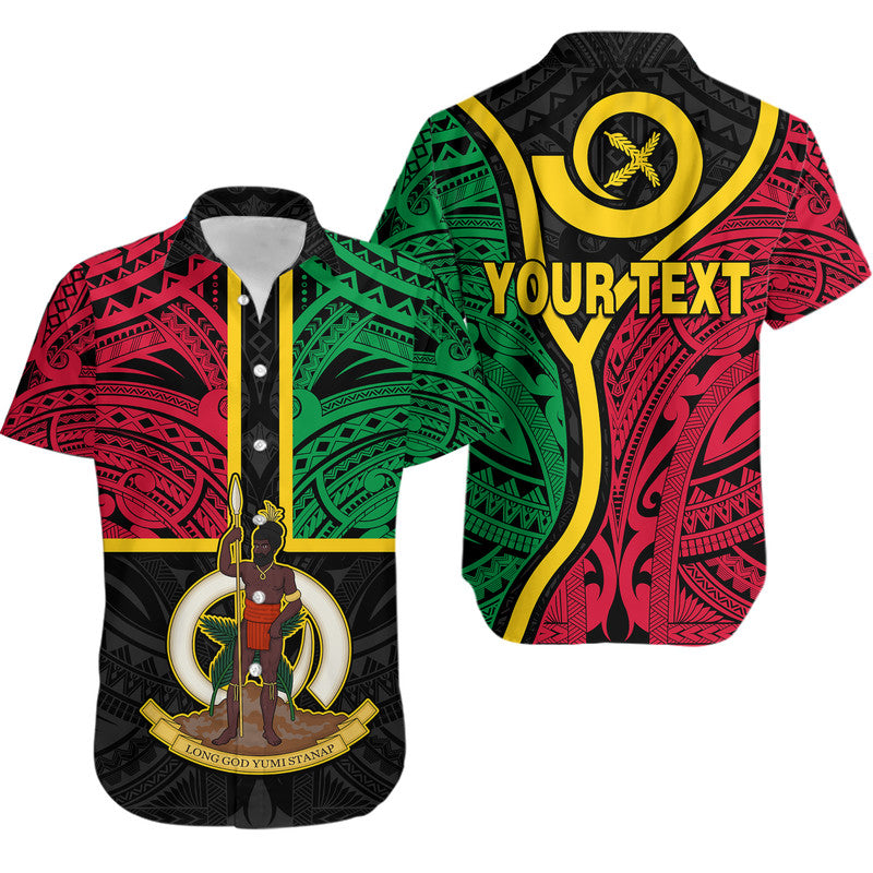 (Custom Personalised) Vanuatu Hawaiian Shirt Tribal Vanuatu Coat Of Arms Flag Style LT9 Black - Polynesian Pride
