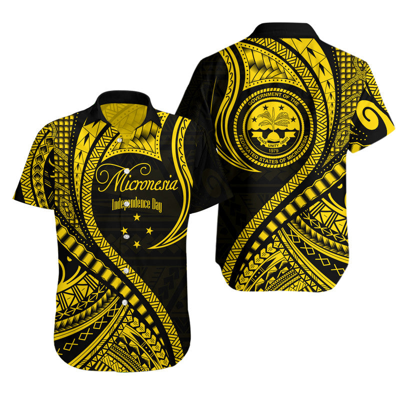 Federated States of Micronesia Independence Day Hawaiian Shirt Gold Polynesian Wave Style LT9 Unisex Gold - Polynesian Pride
