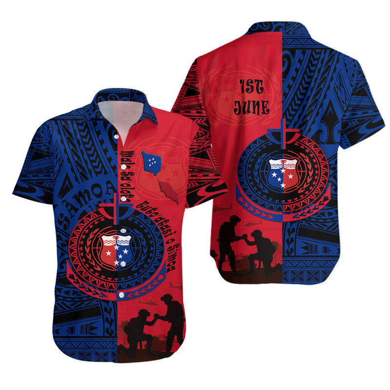 Samoa Independence Day Hawaiian Shirt Military Polynesian Pattern LT9 Unisex Blue - Red - Polynesian Pride